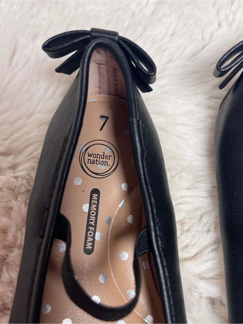 wonder nation Black Girls' Mary Jane Ballet Flats with Heel Bow